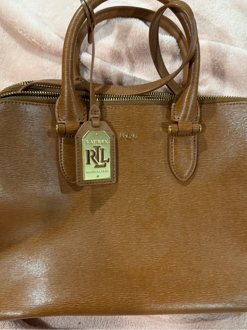 Ralph Lauren Tan Leather Satchel with RL Tag